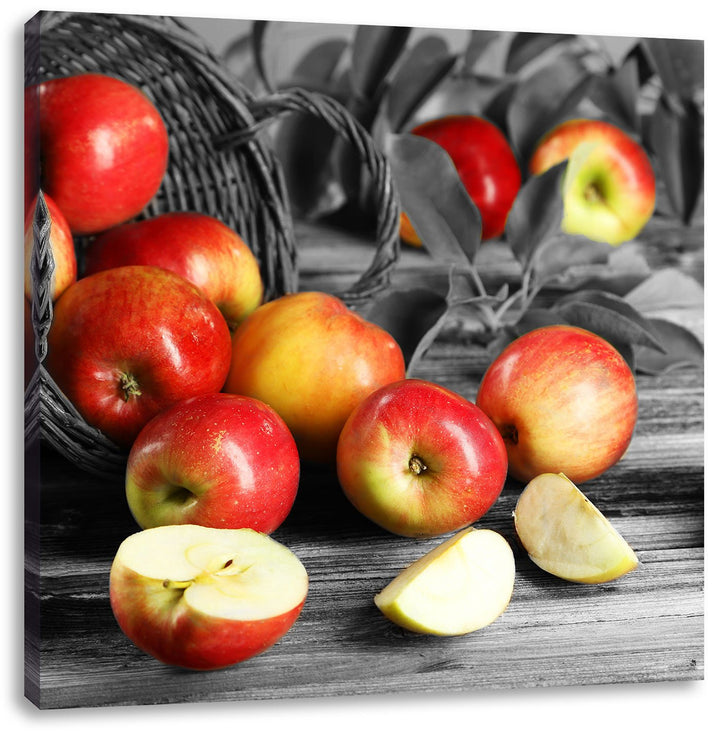 Pixxprint Umgefallener Apfelkorb mit Äpfeln als Leinwandbild | Grösse: 70x70 cm | Wandbild| Kunstdru