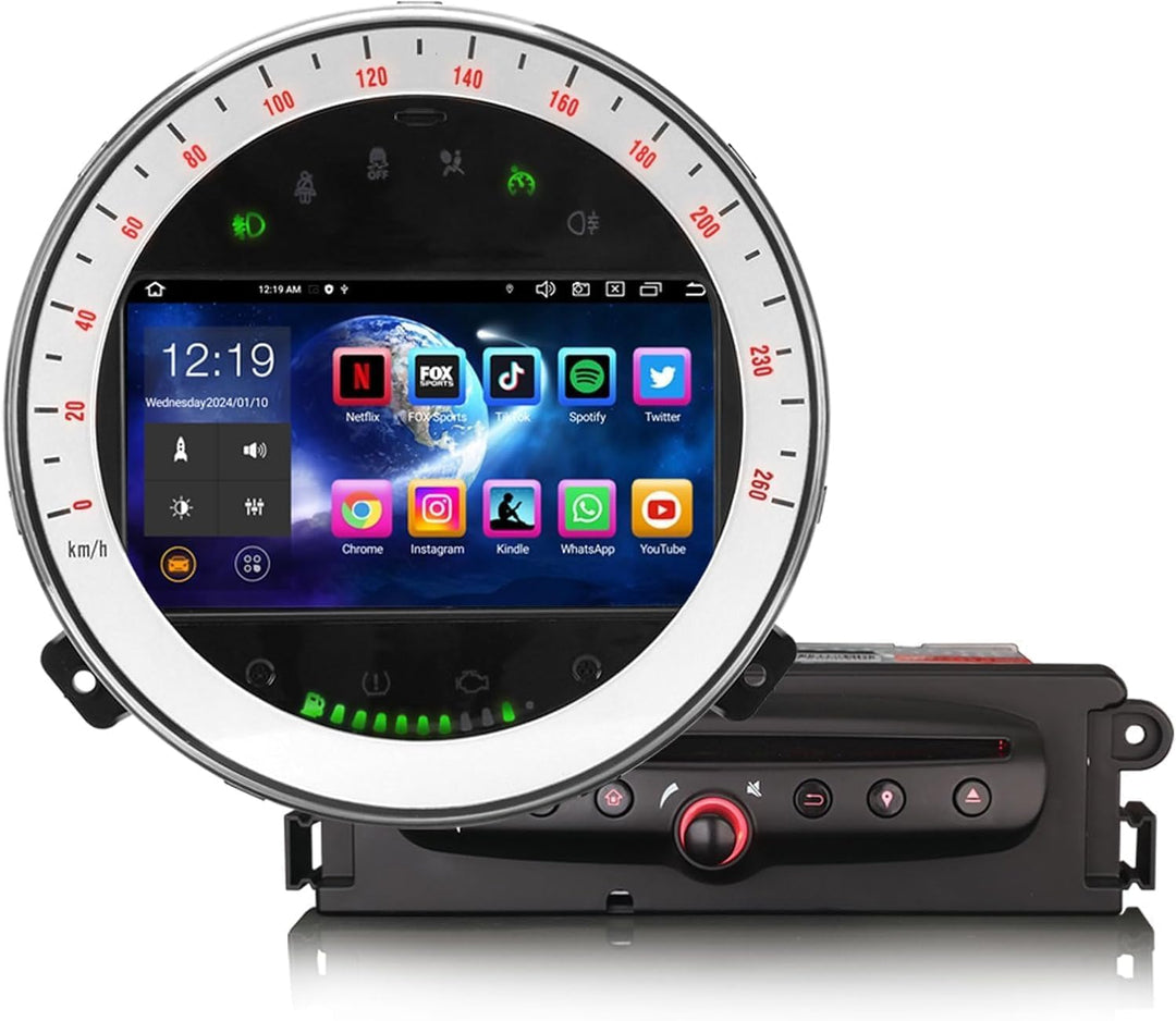 Erisin 7 Zoll Android 14 Autoradio Stereo GPS Navigation für BMW Mini Cooper Unterstützt CarPlay Blu