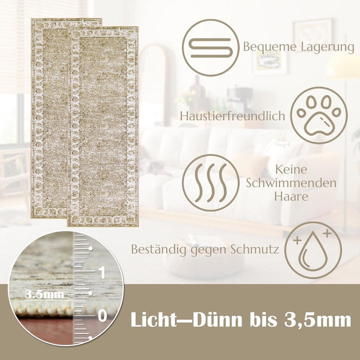 TOPICK Läufer 60x210cm Dünner Teppichläufer Flur Grau Faltbarer Teppich Vintage Teppiche rutschfeste