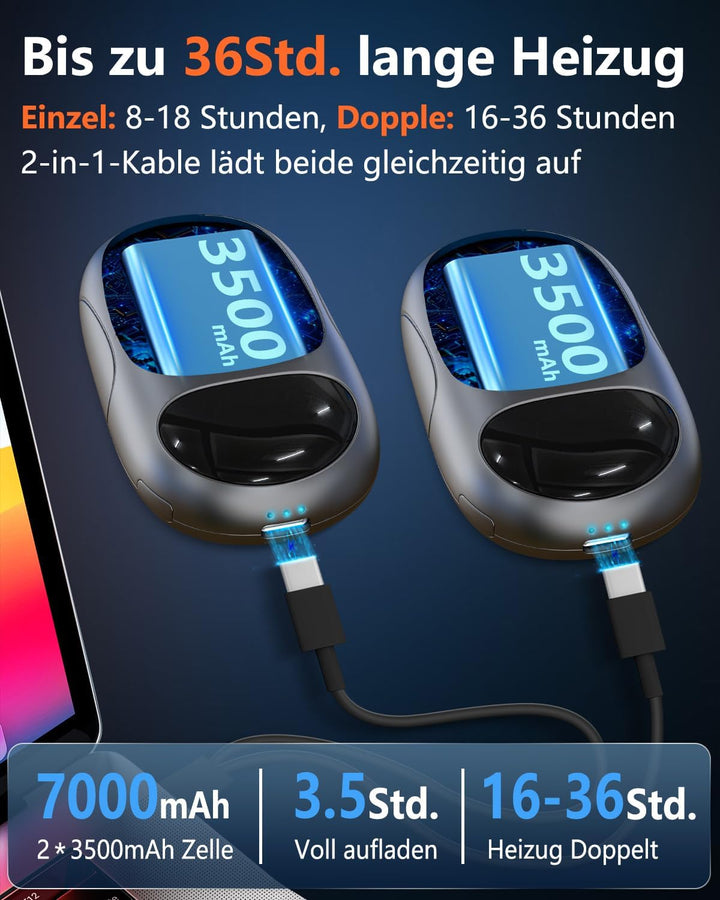Handwärmer Elektrisch Magnetisch - 2er Pack Beidseitig Taschenwärmer Aufladbar，LED-Display & 3 Heizs