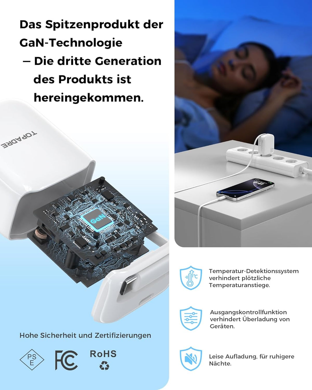 30W USB C Ladegerät, Schnellladegerät mit Einziehbares Ladekabel, GaN Ladestecker USBC PD 3.0 Power