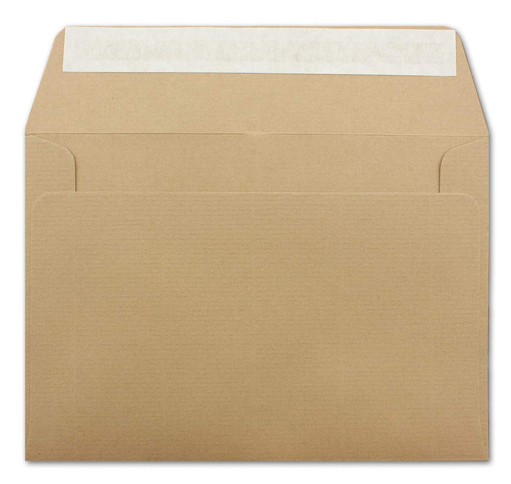 150 gerippte Briefumschläge DIN C6 Braun - 11,4 x 16,2 cm - 100 g/m² Post-umschlag ohne Fenster Haft