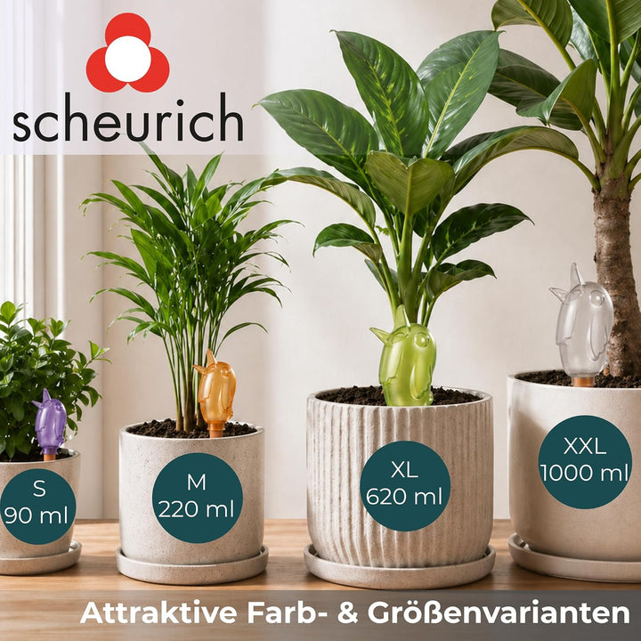 Scheurich Wasserspender Bördy S | 8 x Klar | 90ml Füllmenge | Bewässerungskugeln klein mit Ton Fuss