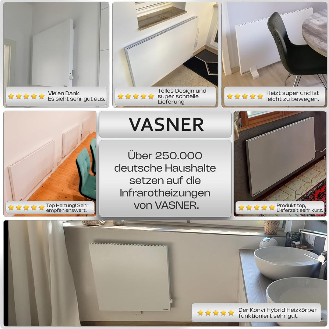VASNER Konvi Infrarotheizung mit Thermostat – Hybrid Elektroheizung inkl. Wandmontage 600-1200 Watt