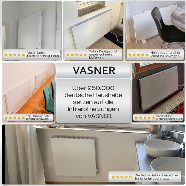 VASNER Konvi Infrarotheizung mit Thermostat – Hybrid Elektroheizung inkl. Wandmontage 600-1200 Watt