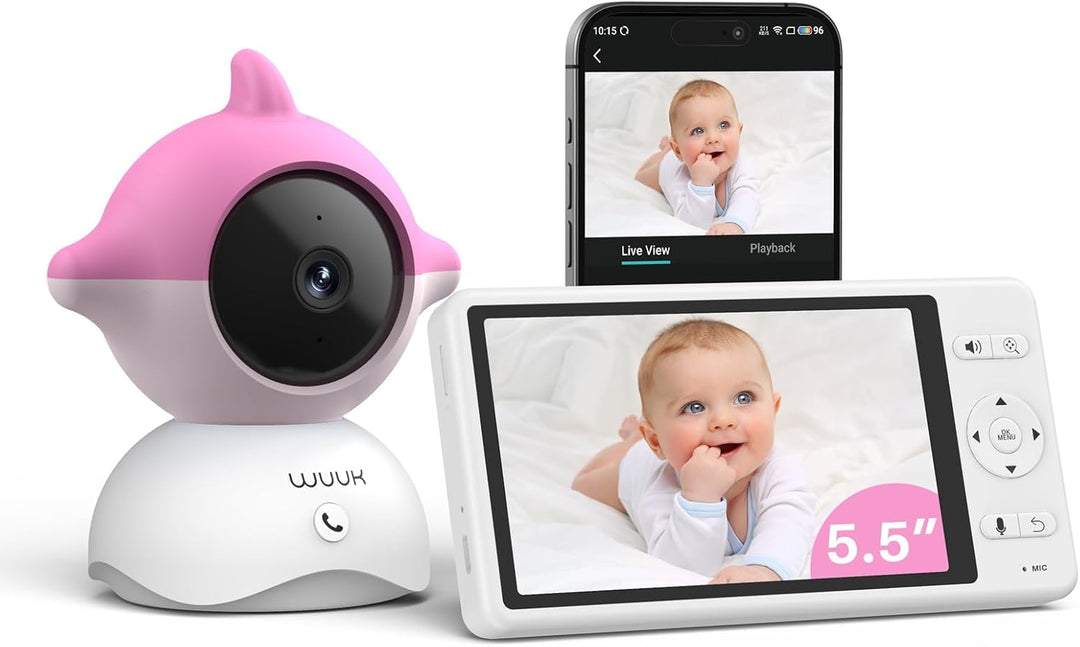 WUUK 2K/3MP Babyphone mit Kamera, 5.5 Zoll Display mit 360° PTZ Baby Monitor, 135° Weiter Blickwinke