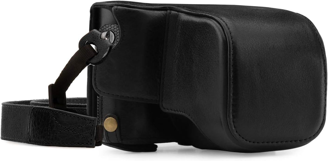 MegaGear MG1402 Leica Q-P, Q (Typ 116) Ever Ready Echtleder Kamera-Case mit Trageriemen - Schwarz, S