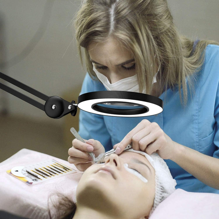 Beyamz LED Lupenleuchte, Arbeitsplatzlampe, 5 Dioptrien Lupe mit Licht - mit Klemme, Schwenkarm, Dim