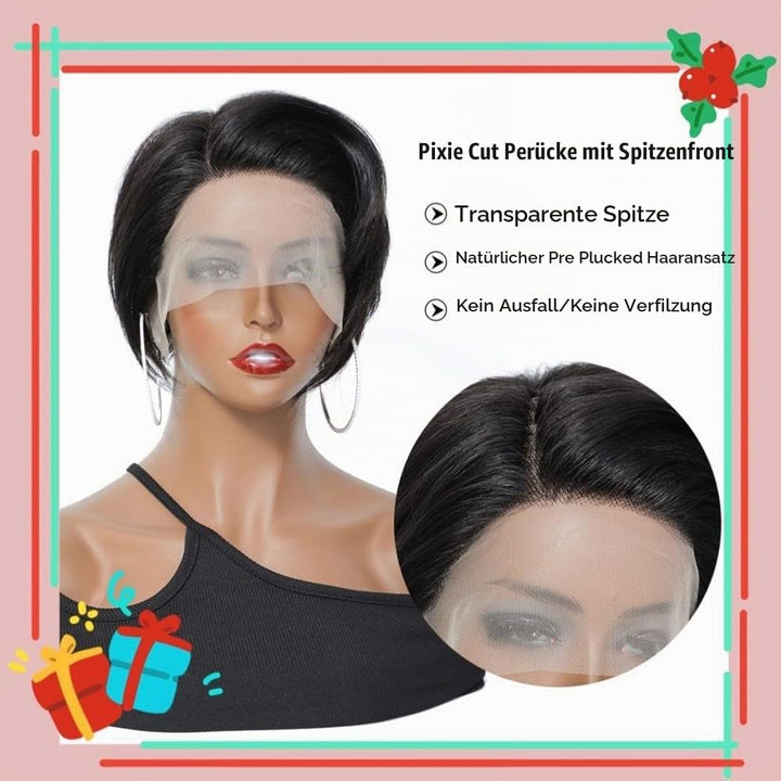 Pixie Cut Lace Front Schwarz Echthaar-Perücken mit Pony 13X4 Lace Front Perücken Short Bob Straight