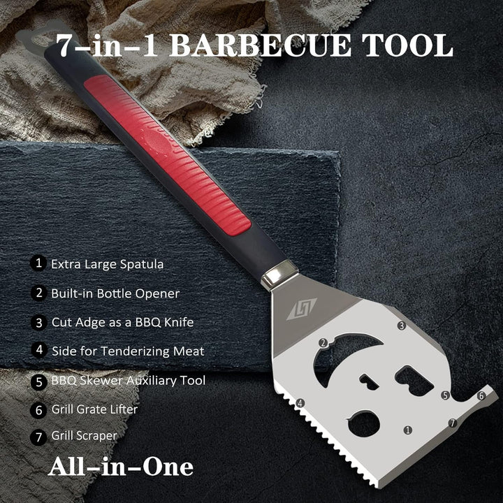 Grillspatel für den Aussengrill, 7-in-1-Grillwerkzeuge, Multifunktion Grillzubehör, Box-Paket, perfe