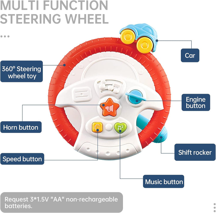 caterbee Autositzspielzeug mit Lenkradmitte für Spiel und Kick (Steering Wheel), Steering Wheel