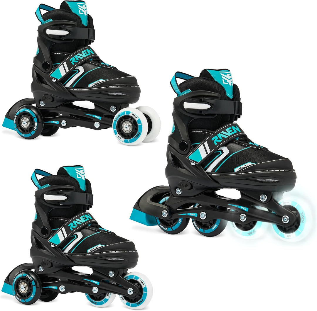 RAVEN Verstellbare 3in1 Inlineskates-Rollschuhe-Triskates Helixi Black/Mint 38-42 (24,5cm-26,5cm) He