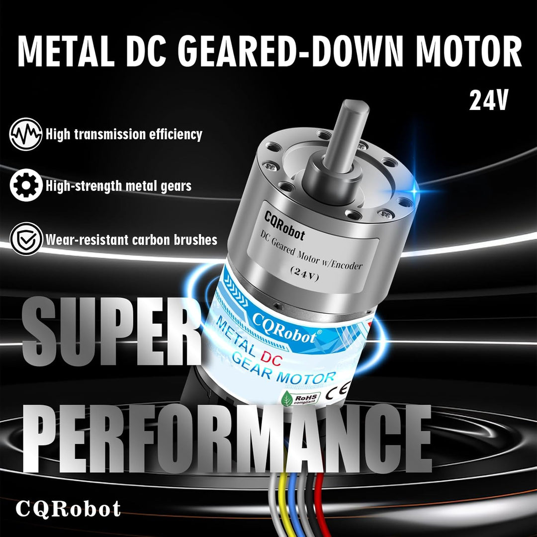 10:1 Metal DC Geared-Down Motor 37Dx65L mm 24V, with 64 CPR Encoder and Mounting Bracket. 24V-14W-10