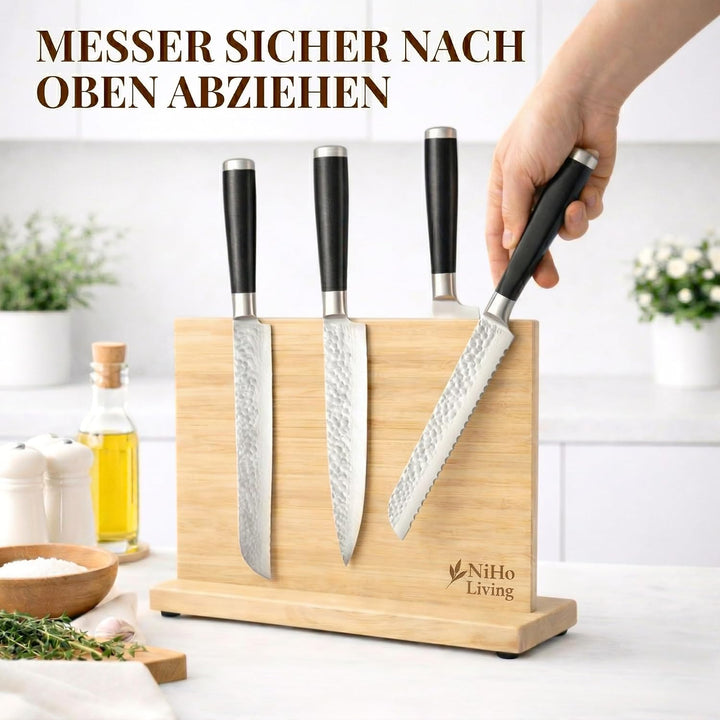 Messerblock Magnetisch ohne Messer, Bambus – Beidseitiger Messerhalter, Freistehend &amp; Platzsparend