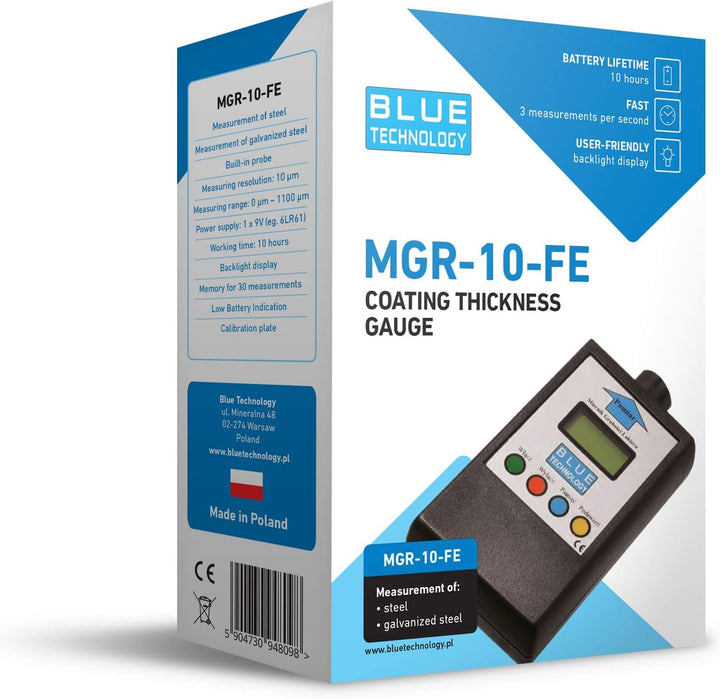 Blue Technology Schichtdickenmessgerät Lackdickenmessgerät MGR-10-FE | Stahl Coating Thickness Gauge