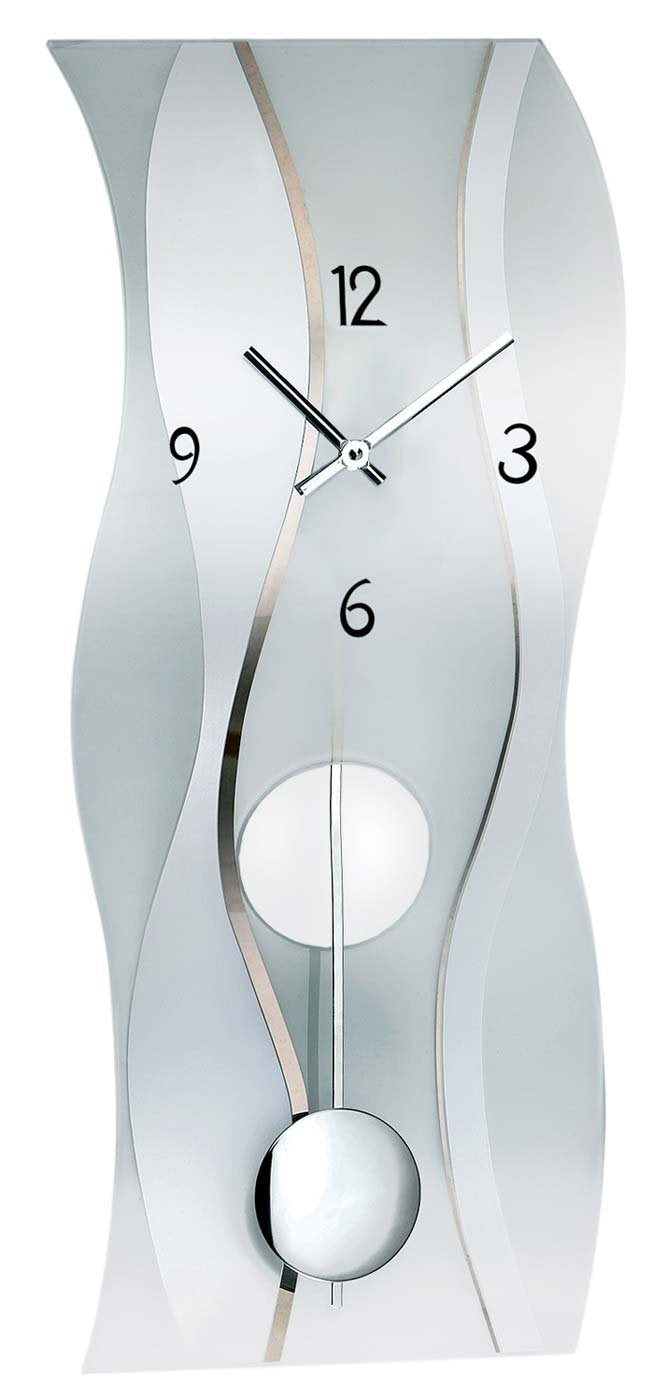 AMS Quarz-Pendeluhr, Holz, Silber, 95 x 42 x 26 cm