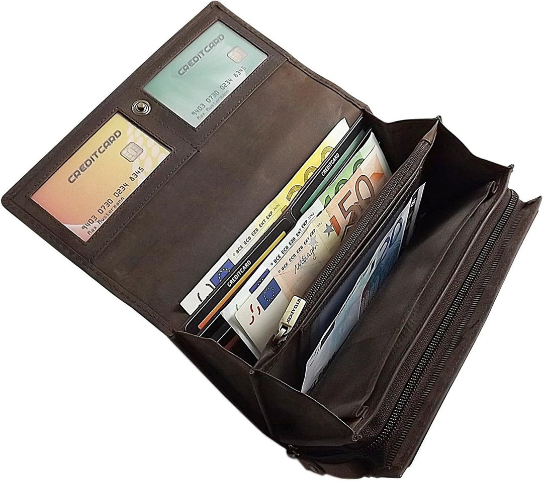 Grosse Büffel-Vollleder Damen Geldbörse / Geldbeutel / Portemonnaie / Geldtasche mit Colibri-Motiv o