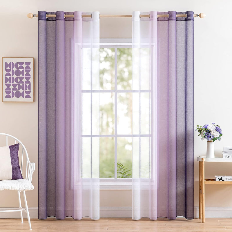 MIULEE 2er Set Voile Vorhang Zweifarbiger Vorhang mit Ösen Transparente Gardine Ösenschal Fenstersch