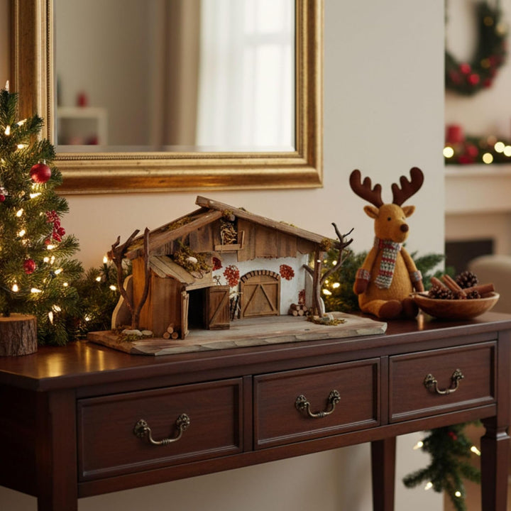 matches21 HOME & HOBBY XXL Weihnachts-Krippe 60 x 27 cm - Grosse Holz-Krippe als innen Fensterdeko T