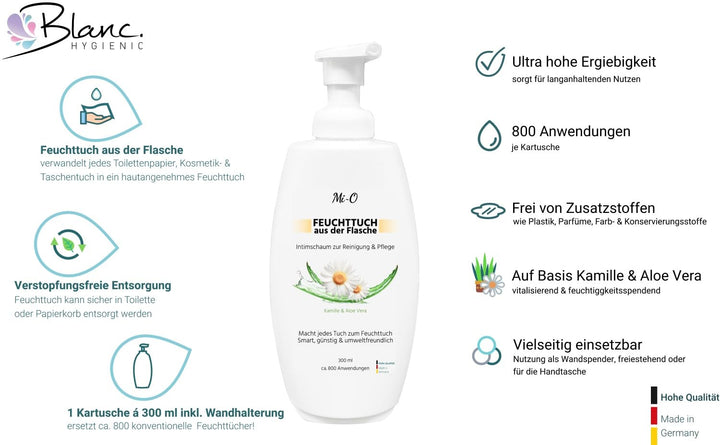 SET – Feuchttuch aus der Flasche 2 × 300 ml + 2 × Wandhalterung | Intim Reinigungs- & Pflegeschaum f