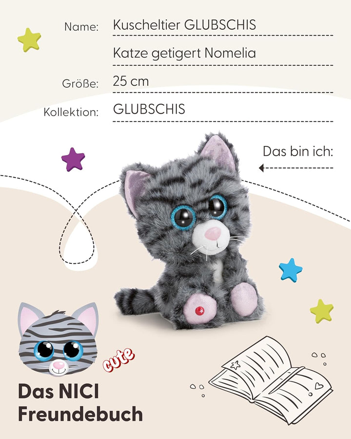 Kuscheltier GLUBSCHIS Katze getigert Nomelia 25cm - grau - Stofftier aus weichem Plüsch, niedliches