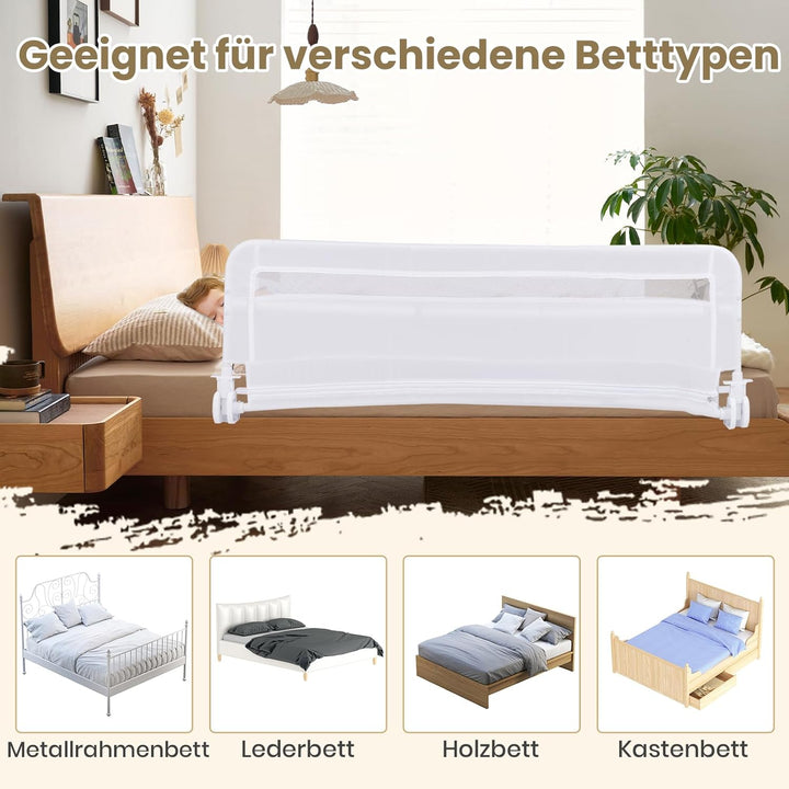 COSTWAY Bettgitter klappbar für Kleinkinder, 120 x 42 cm Bettschutzgitter mit Sicherheitsgurt & abne