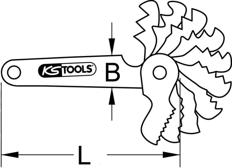KS Tools 300.0622 Trapez-Gewindestahllehre, für 30° Gewinde, 2-12mm
