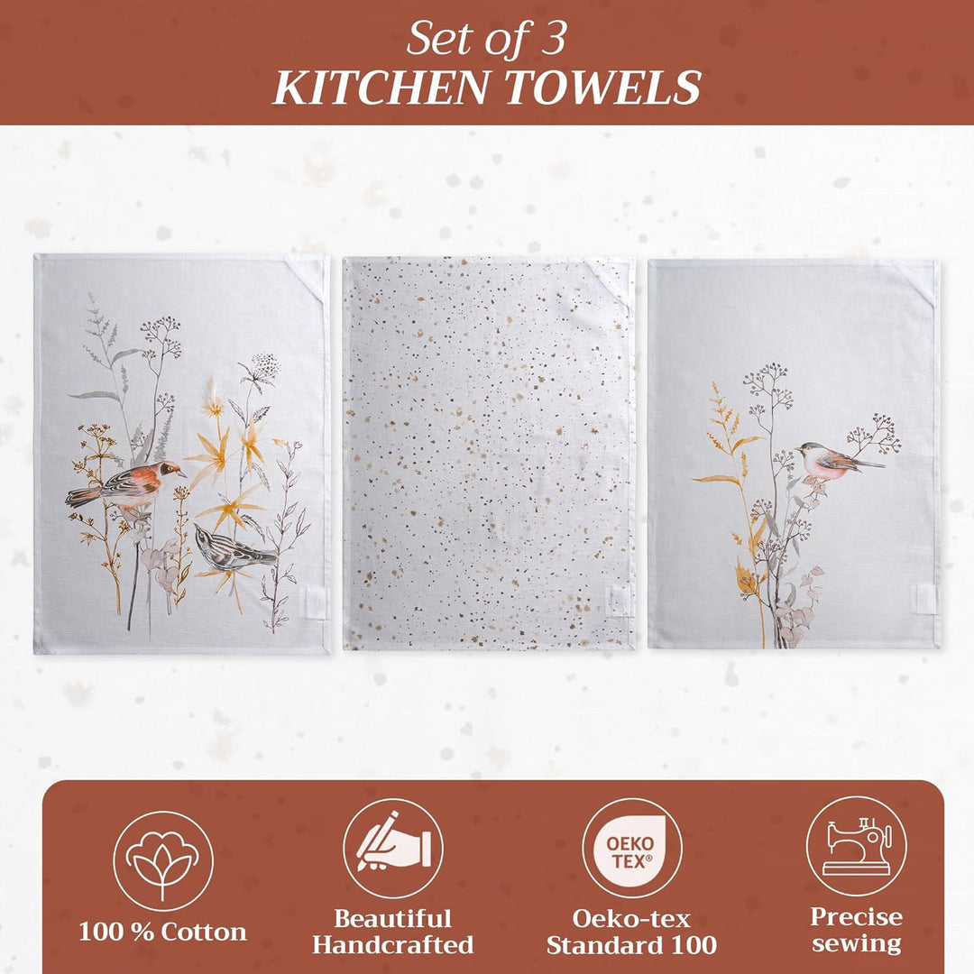 Maison d' Hermine Medow Florals-Beige 100% Baumwolle Set von 3 Multi-Purpose Küchenhandtuch | Bar Ha