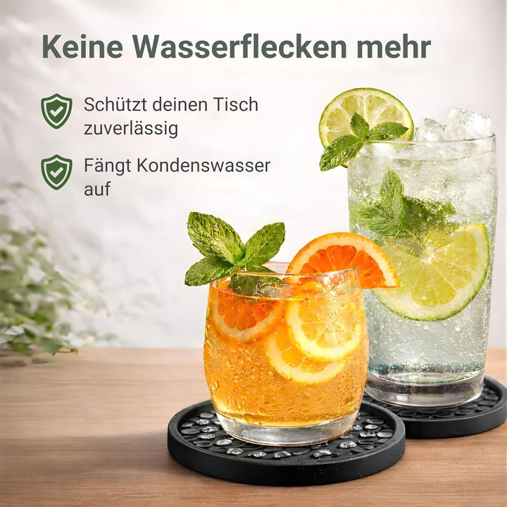 TESTNOTE SEHR GUT Gläser Untersetzer mit Tropfen Stopp, Spülmaschinenfest, Extra Dickes & rutschfest