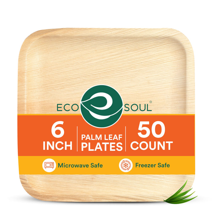 ECO SOUL 100% kompostierbare 15 cm, quadratische Palmblatt Teller [50 Stück] |Premium Palmblatt Gesc