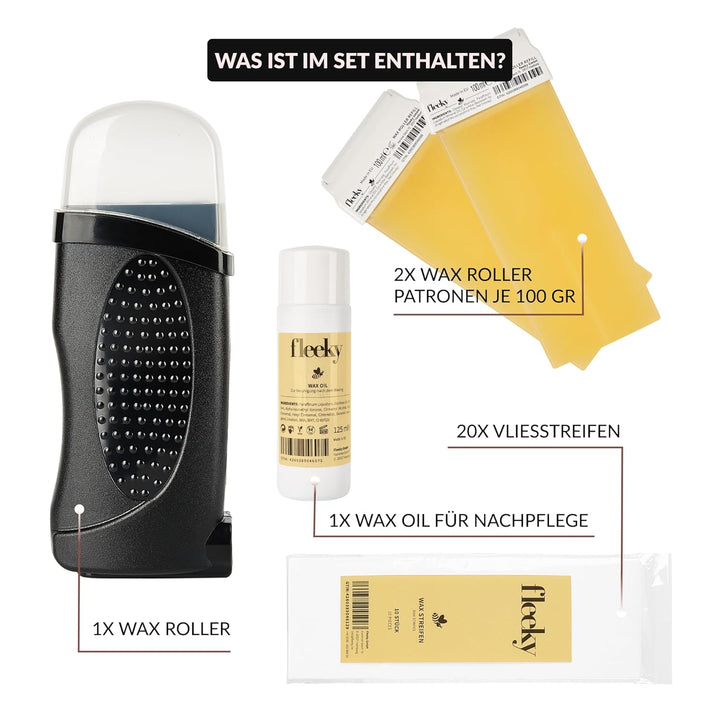 fleeky Wax Roller Kit - elektrisches Roll on Komplett-Set mit Warmwaxgerät für seidenglatte Haut on
