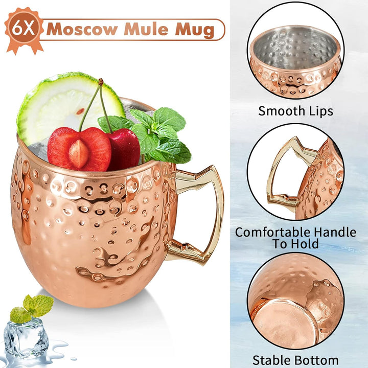 SuproBarware [Geschenk-Set] Moscow Mule Tassen Kupfer 540 ml Set mit 6 verkupferten Edelstahlbechern