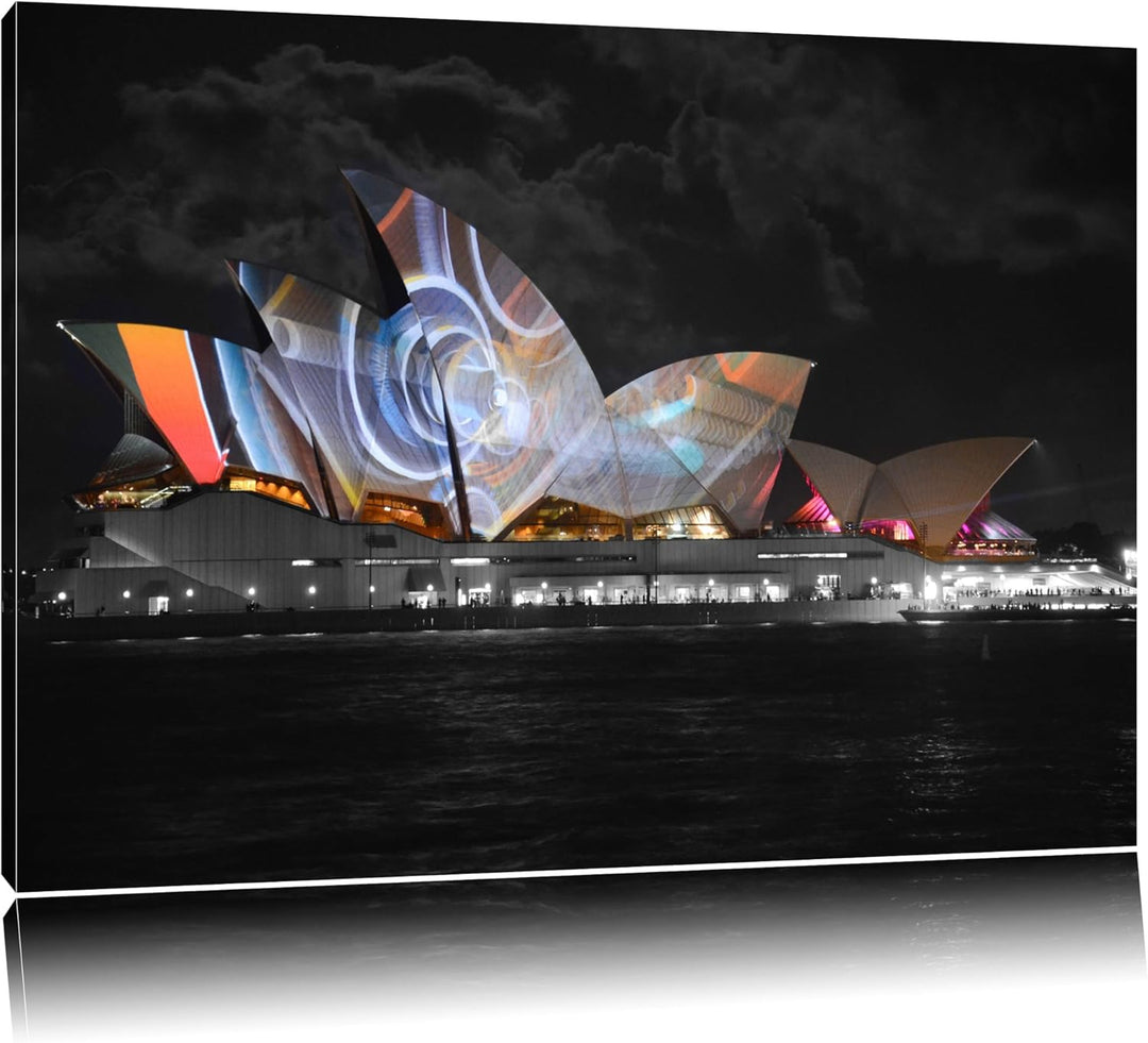 Dark beeindruckende Sydney Opera House Lichter schwarz/weiss auf Leinwand, XXL riesige Bilder fertig