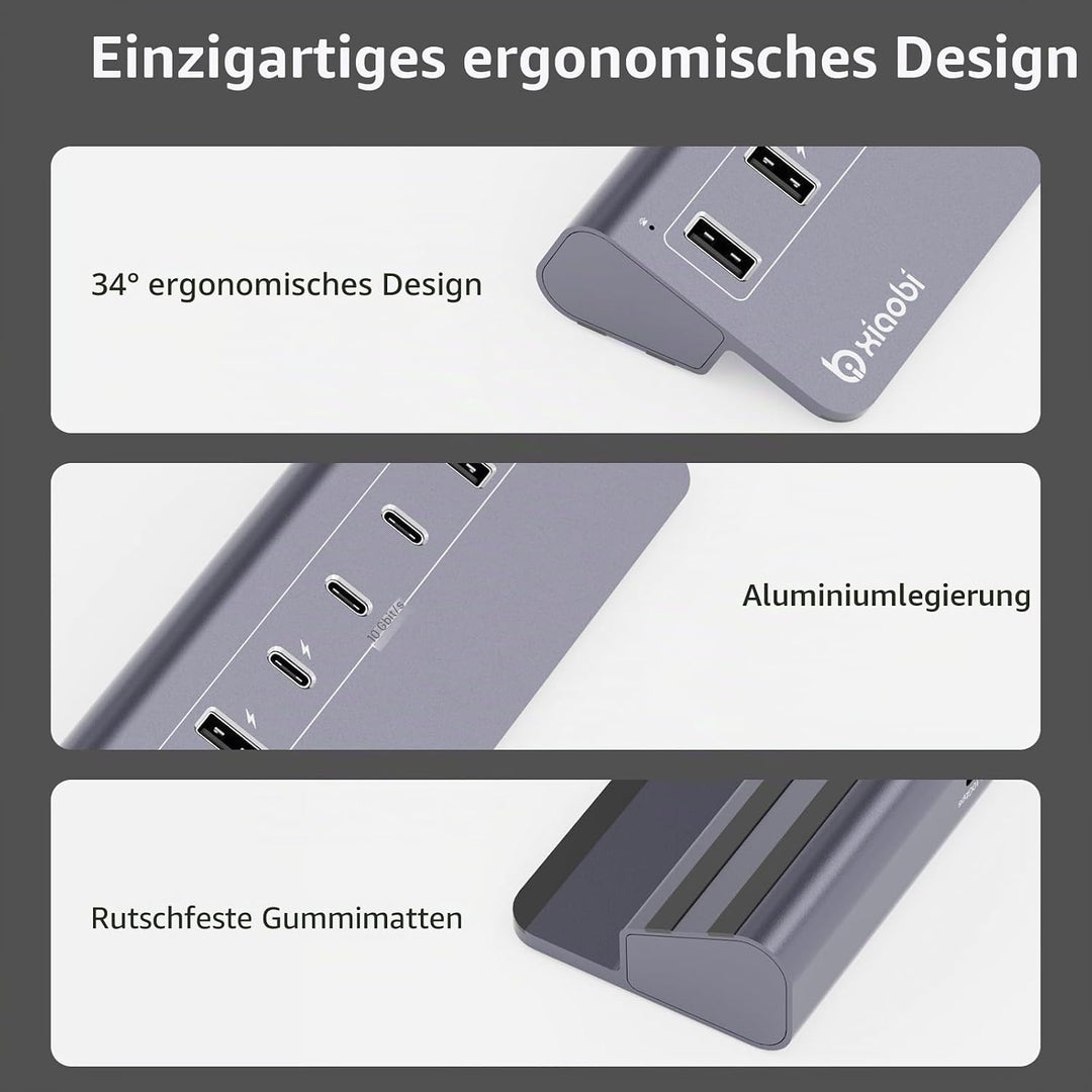USB Hub mit Netzteil, 7 Port USB Hub 3.2 Gen 2, 10 Gbps USB Verteiler mit Netzteil 5V 3A Powered USB