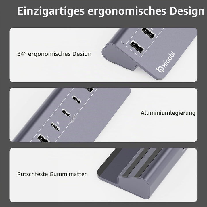 USB Hub mit Netzteil, 7 Port USB Hub 3.2 Gen 2, 10 Gbps USB Verteiler mit Netzteil 5V 3A Powered USB
