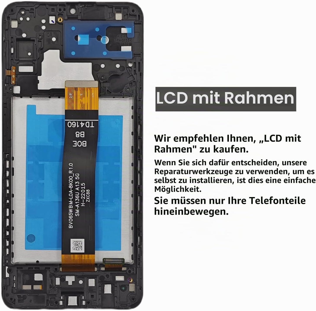 Ersatzbildschirm für Samsung Galaxy A13 5G mit Rahmen für Samsung A13 a136u S136dl a136a a136w Telef