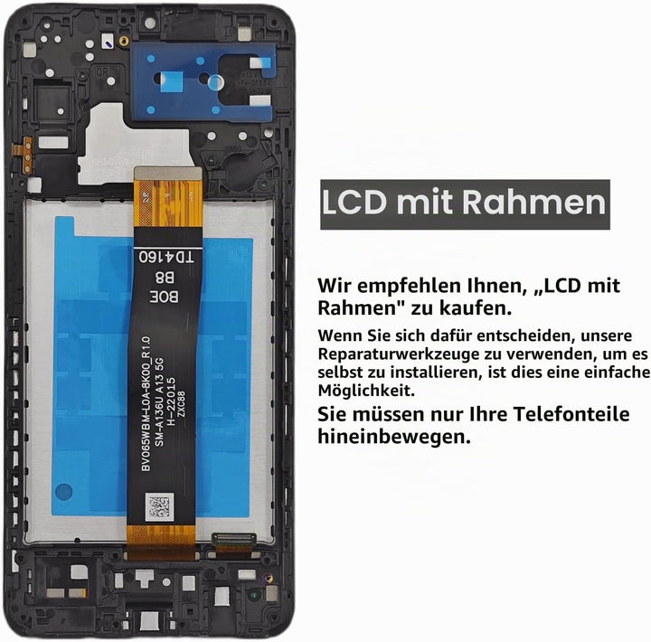 Ersatzbildschirm für Samsung Galaxy A13 5G mit Rahmen für Samsung A13 a136u S136dl a136a a136w Telef