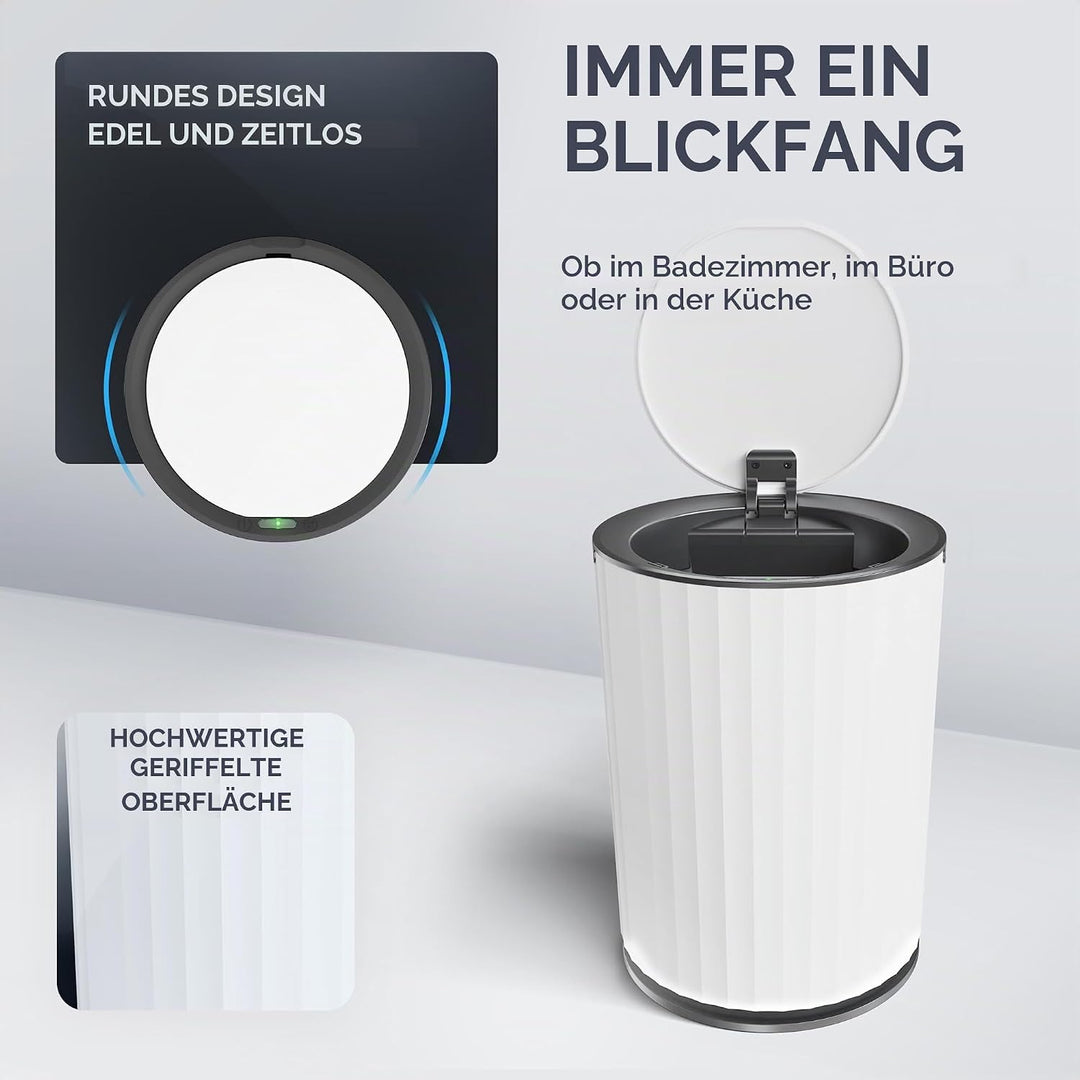 Sensor Badeimer Dueodde | Weiss | Touchless Sensorfunktion | Kosmetikeimer Rund | Eimer mit Deckel |