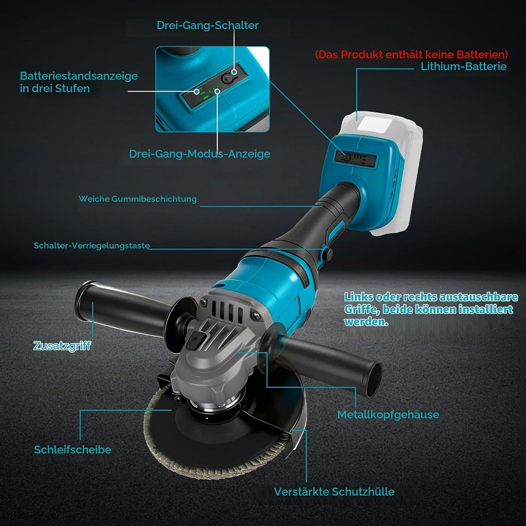 Winkelschleifer Kompatibel mit Makita 18V Akkus, Akku Winkelschleifer 125mm, 1180W Akku Flex Bürsten