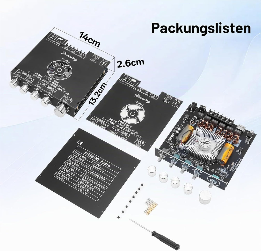 YS-AS21 HiFi Verstärker mit Bluetooth Mini Stereo-Audioverstärker 2.1 Kanal 220W x2 + 350W Stereo Mi