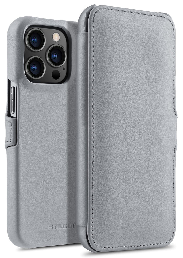 STILGUT Book Case kompatibel mit iPhone 13 Pro Max (6.7“) Hülle aus Leder mit Clip-Verschluss, Klapp