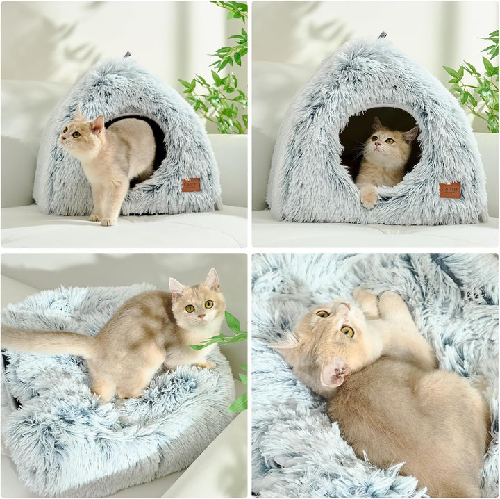 CATISM Katzenhöhle Katzenbett Katzenhaus Kuschelhöhle 45x45cm, 2 in 1 Faltbar Waschbar Bequemer Katz
