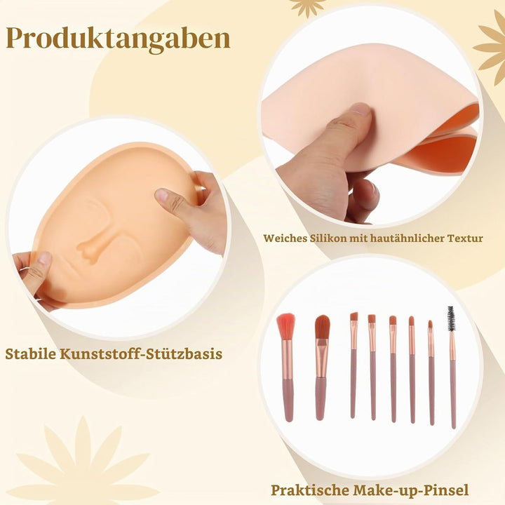Make-up-Übungsset für das Gesicht, bestehend aus 8 Silikon-Mannequin-Gesichtern, 1 Übungsgesichtspla