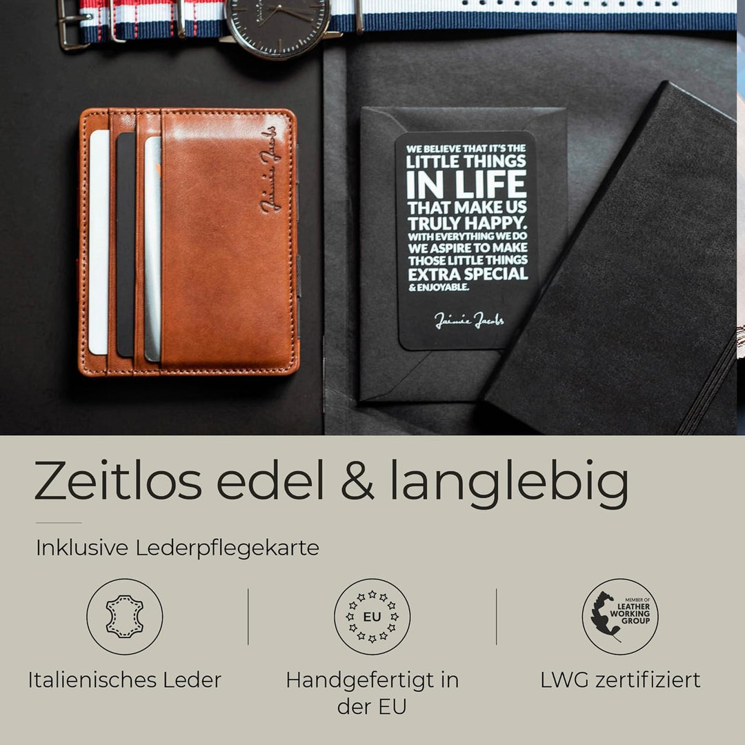 Jaimie Jacobs Flap Boy Slim ohne Münzfach Magic Wallet integrierter RFID Schutz Magischer Geldbeutel