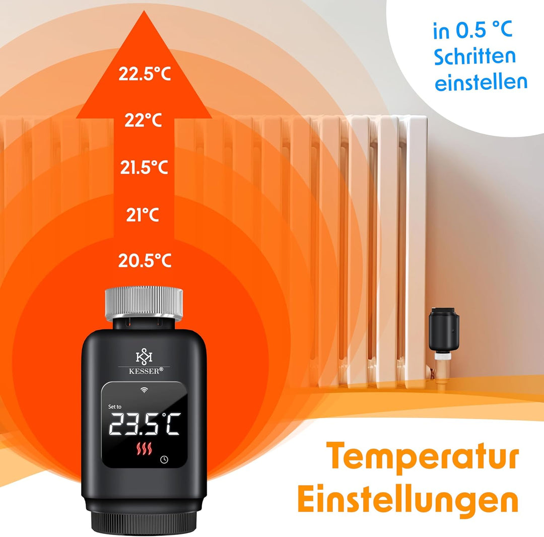KESSER® Heizkörperthermostat WiFi Heizungsregler | Heizungsthermostat WLAN mit Smart Home App Steuer