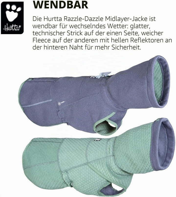 Hurtta Razzle-Dazzle Midlayer Jacke für Hunde, verstellbar, wendbar, Pull On, unter Regenmänteln und
