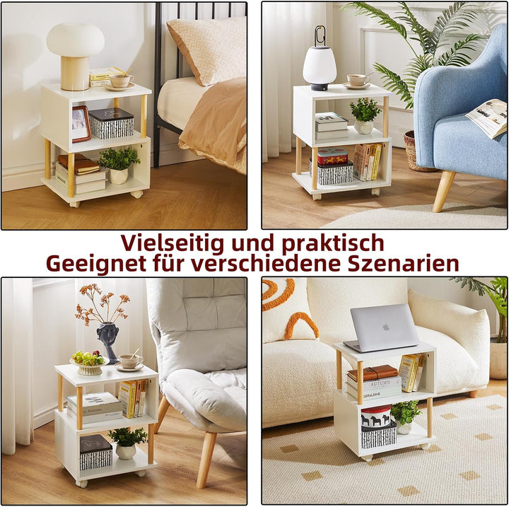 Aibiju 3-stufiger Beistelltisch mit Rädern, schmaler Beistelltisch mit Ablagefläche, Nachttisch für