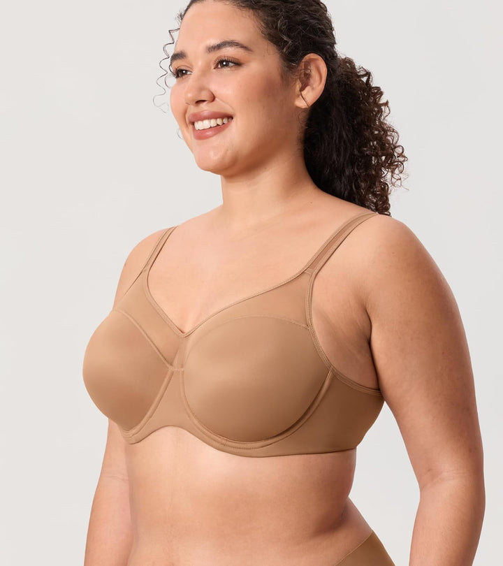 DELIMIRA Damen T Shirt BH mit Bügel Vollschalen Nahtlose BH Grosse Grössen Gepolstert 80D Kiesbeige,