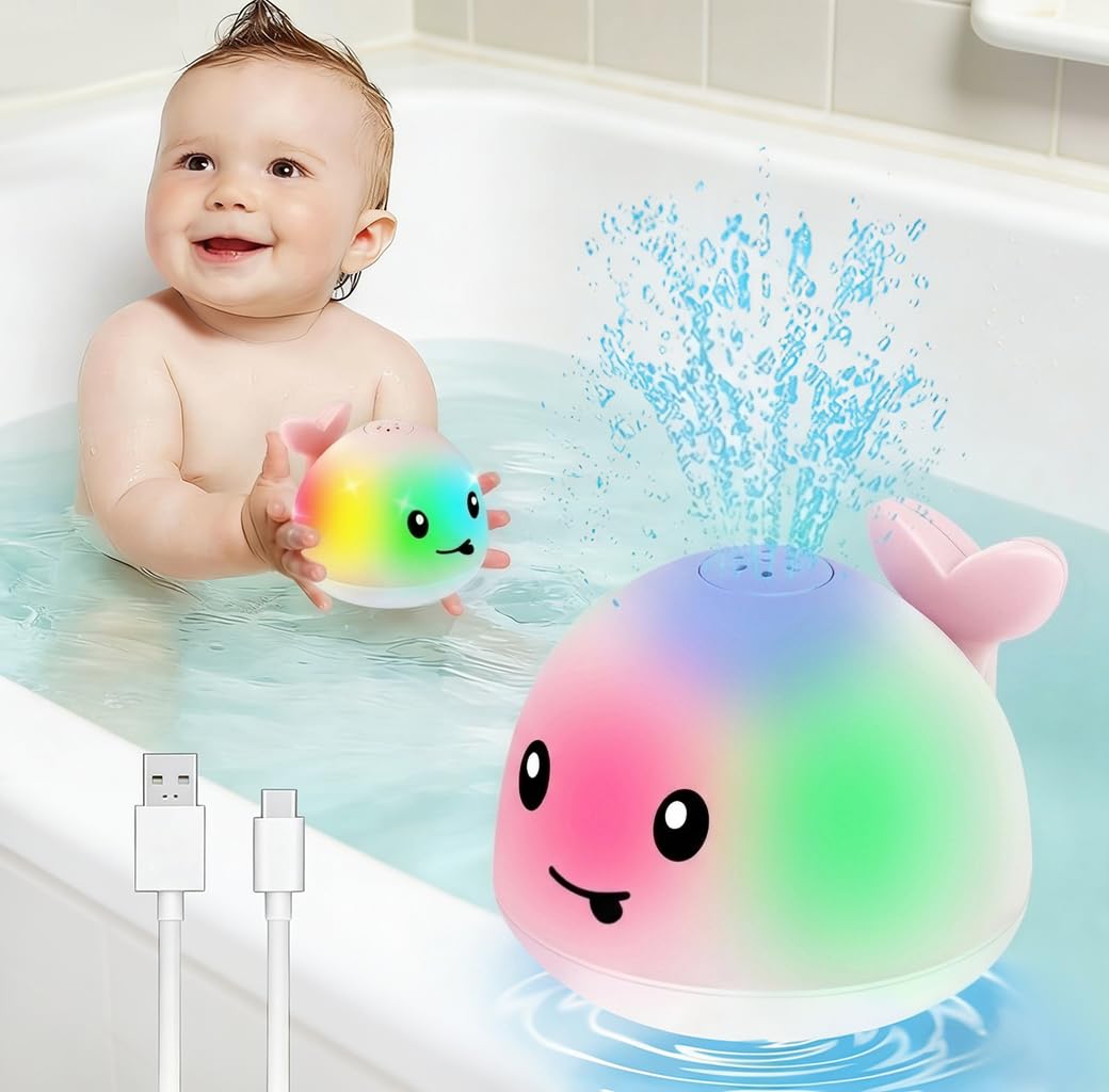 Gigilli Baby Badewannenspielzeug, Leuchtender Spritzender Wal-Spielzeug 6-12 12-18 Monate Badespielz