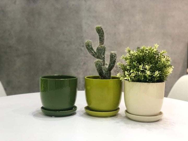 KOTARBAU® 2er Set Keramik Blumentopf Übertopf für Blumen Pflanzen ⌀ 20 cm mit Tropfschale Grün ⌀ 20